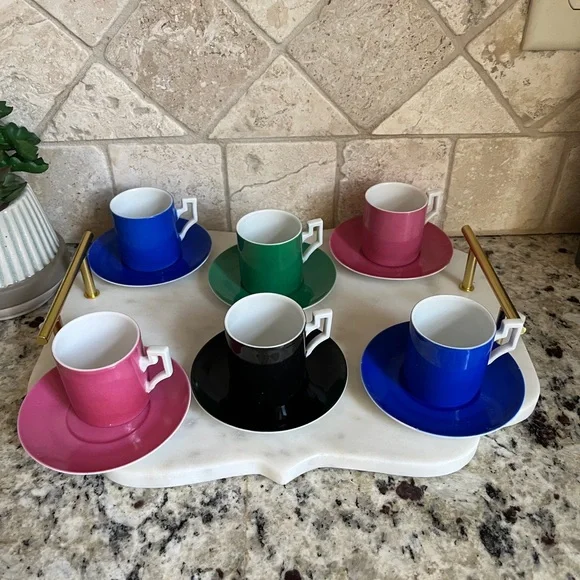 Very Rare Set of 1930's Signed Rudolf Kämpf. Colorful Espresso Fine China Cups - Picture 6 of 12